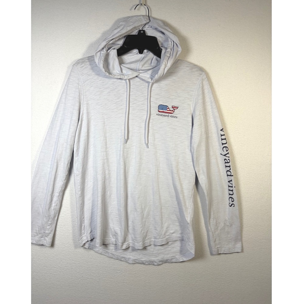 Vineyard Vines Hoodie Mens Small White Excellent American Flag Whale Slub Tee